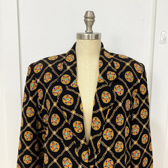 SK & Company Women's Blazer Size 10 Black & Gold Chain Pattern Holiday Career - Picture 2 of 9